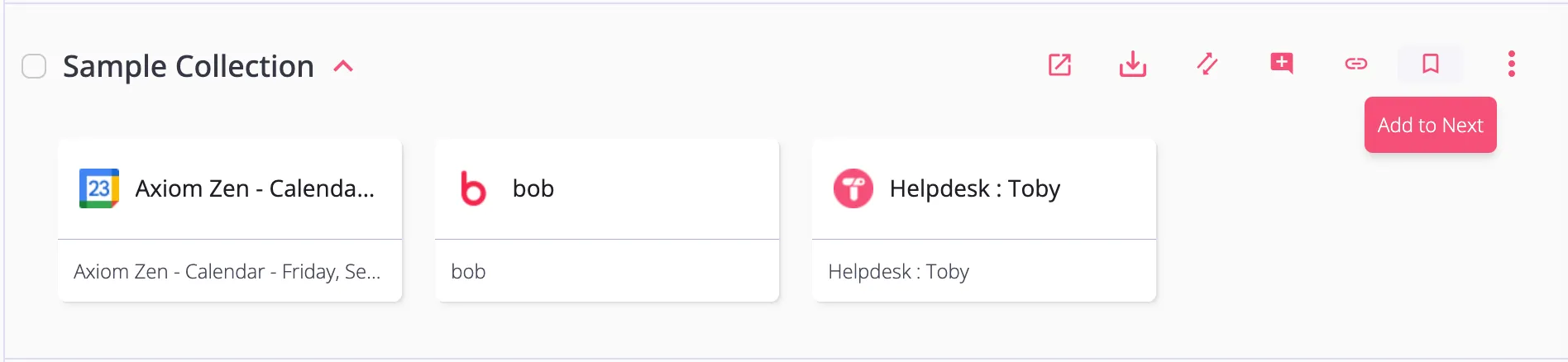 The Add to Next icon in a collection toolbar