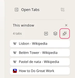 The Open Tabs panel, with Smart group outlined on the This window row