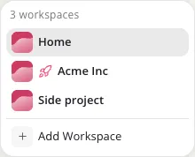 The workspace menu, with a rocket icon next to the paid workspace