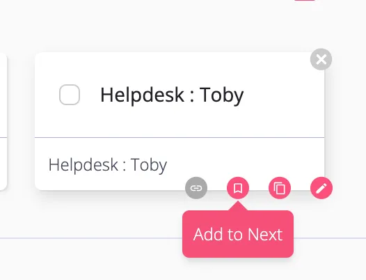 The Add to Next icon under a tab card