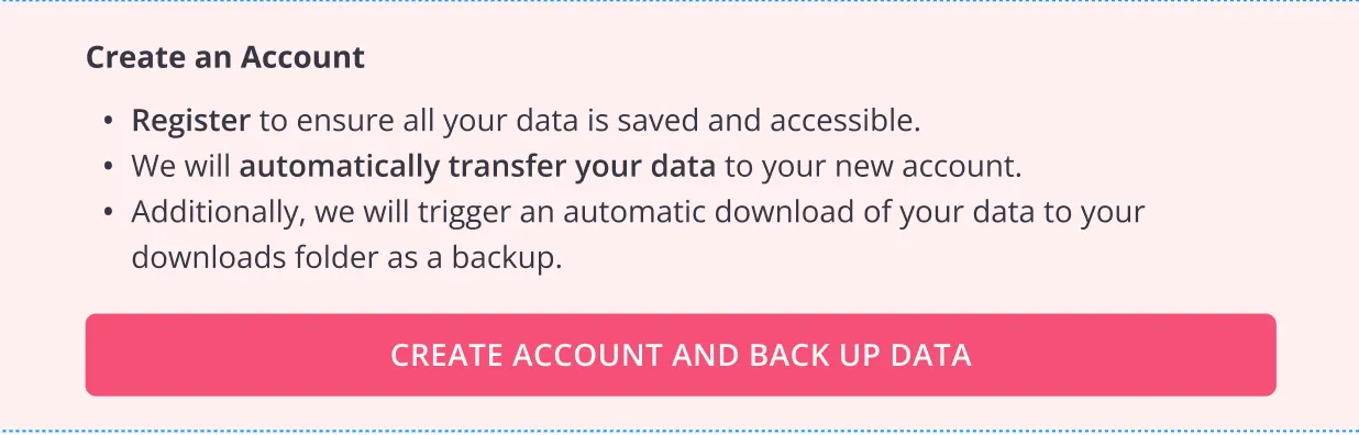 The Create an Account option with a Create account and back up data button