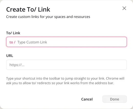 The Create To/ Link dialog, with the To/ Link and URL fields