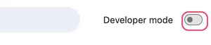 The Developer mode toggle at the top right of the extensions page, outlined