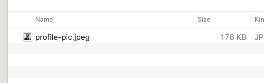A file browser with the image file profile-pic.jpeg selected