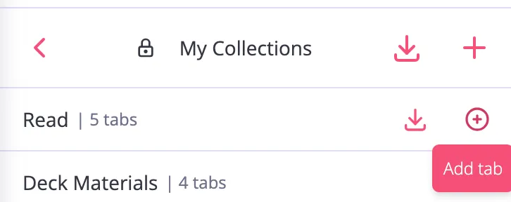 The Add tab button beside a collection in the extension menu